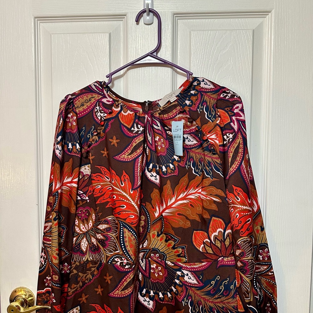 Loft NWT Size 12 Petite Gorgeous Long Sleeve Paisley Women's Dress - Picture 3 of 5